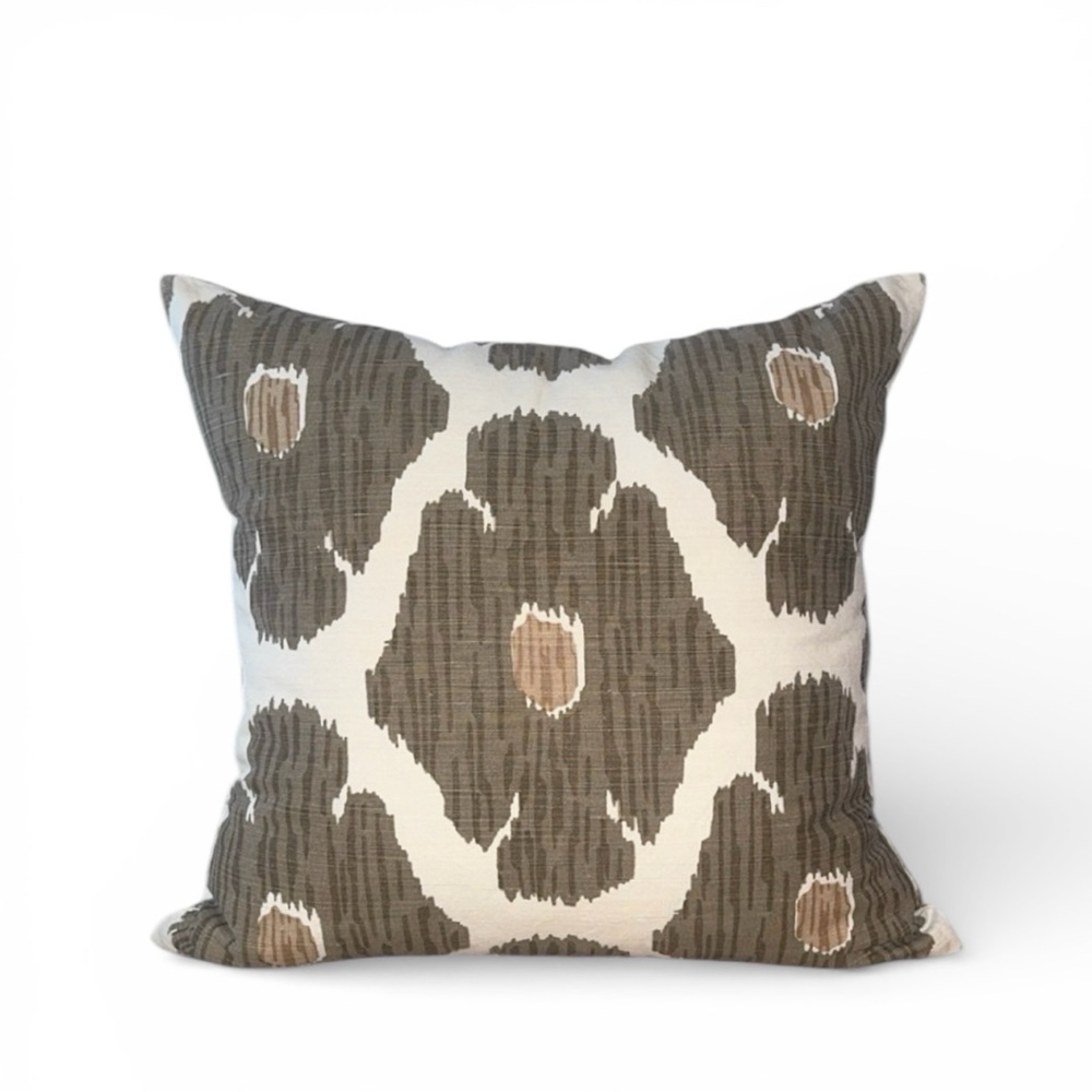 John Robshaw Designer Brown/Tan White Ikat Geometric‎ Pattern Throw Pillow 20x20
